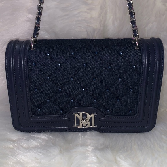 Badgley Mischka Handbags - Badgley Mischka Denim Diamond Quilted Crossbody W/Matching Pearls